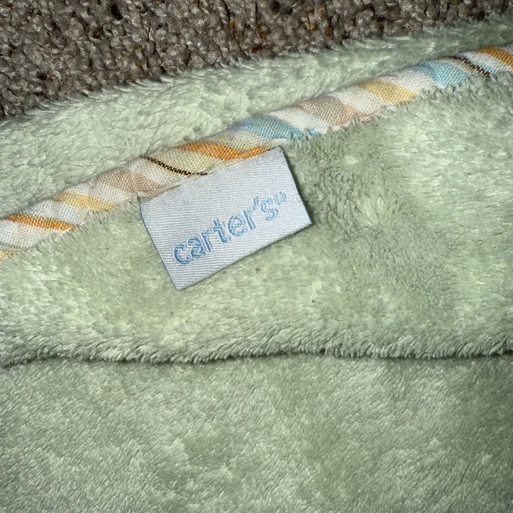Carter's Green‎ Fleece Turtle Baby Blanket Striped Edge Brown with Spots Bee